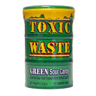 Кислые леденцы Toxic Waste Green Sour Candy (зеленая бочка), 42 гр