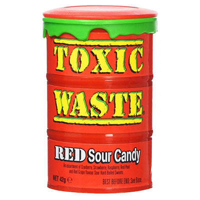 Кислые леденцы Toxic Waste Red Sour Candy (красная бочка), 42 гр